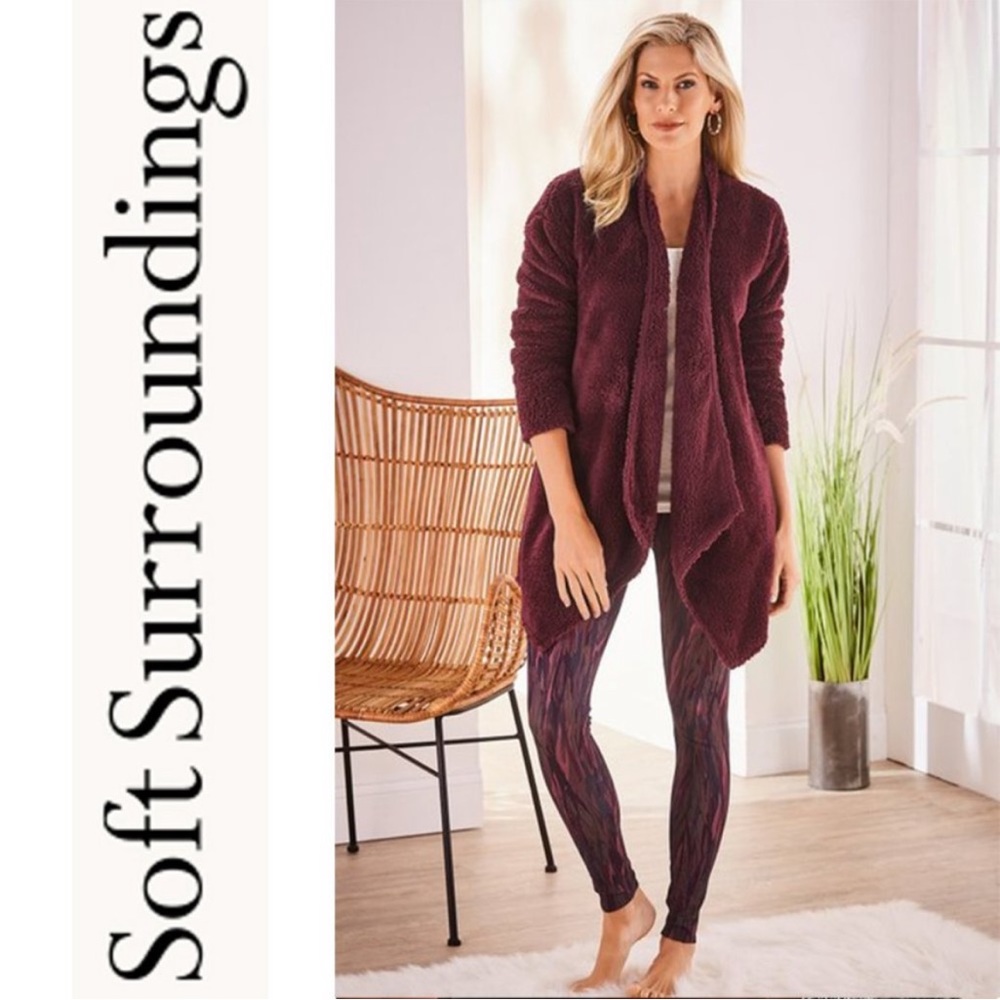 Soft Surroundings Cozy Asymmetrical Fuzzy Cardigan Sweater Athleasure Jacket Med